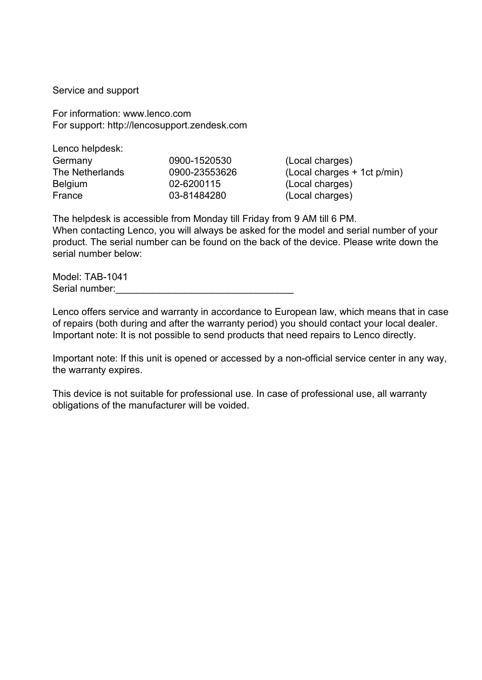 Lenco TAB-1014 User Manual | Page 12 / 12