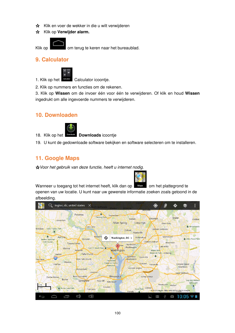 Calculator, Downloaden, Google maps | Lenco TAB-1022 User Manual | Page 100 / 111