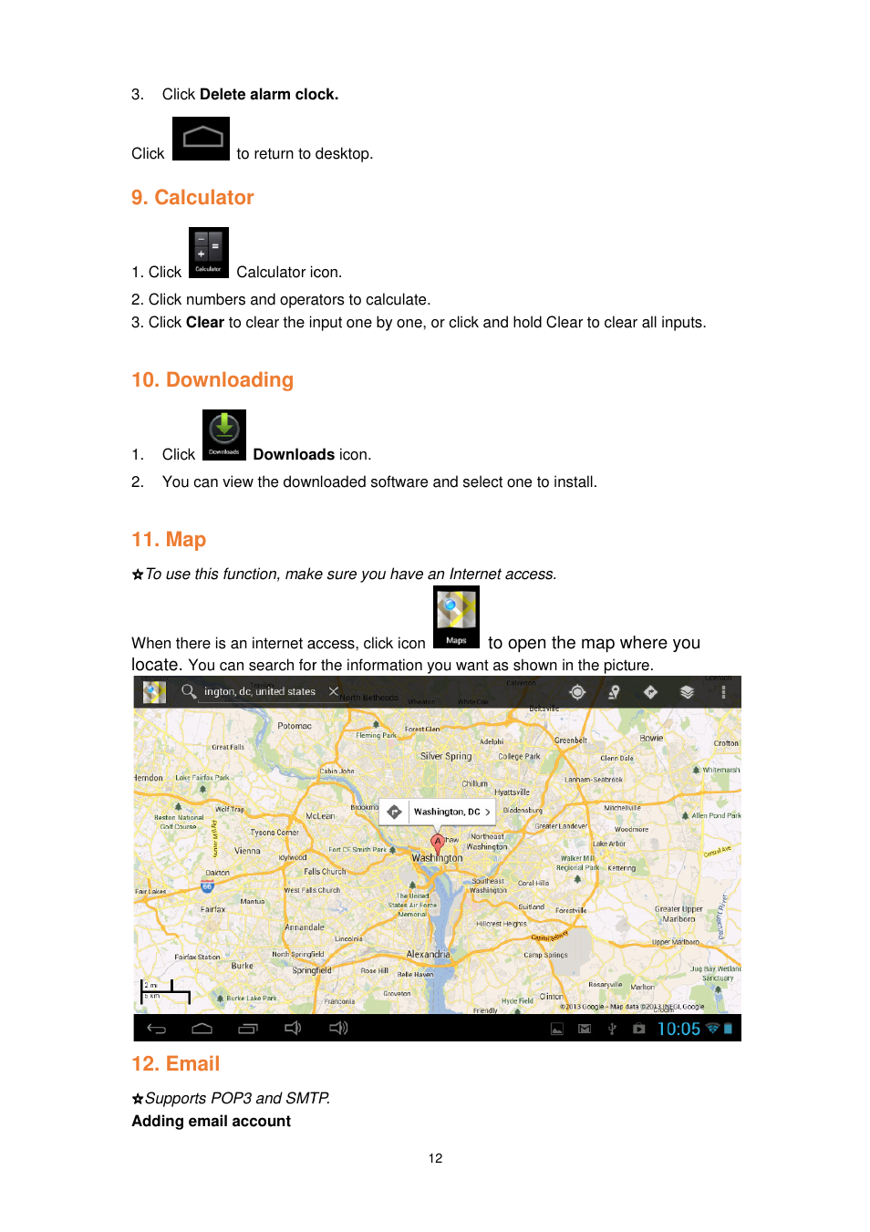 Calculator, Downloading, Email | Lenco TAB-1022 User Manual | Page 12 / 111