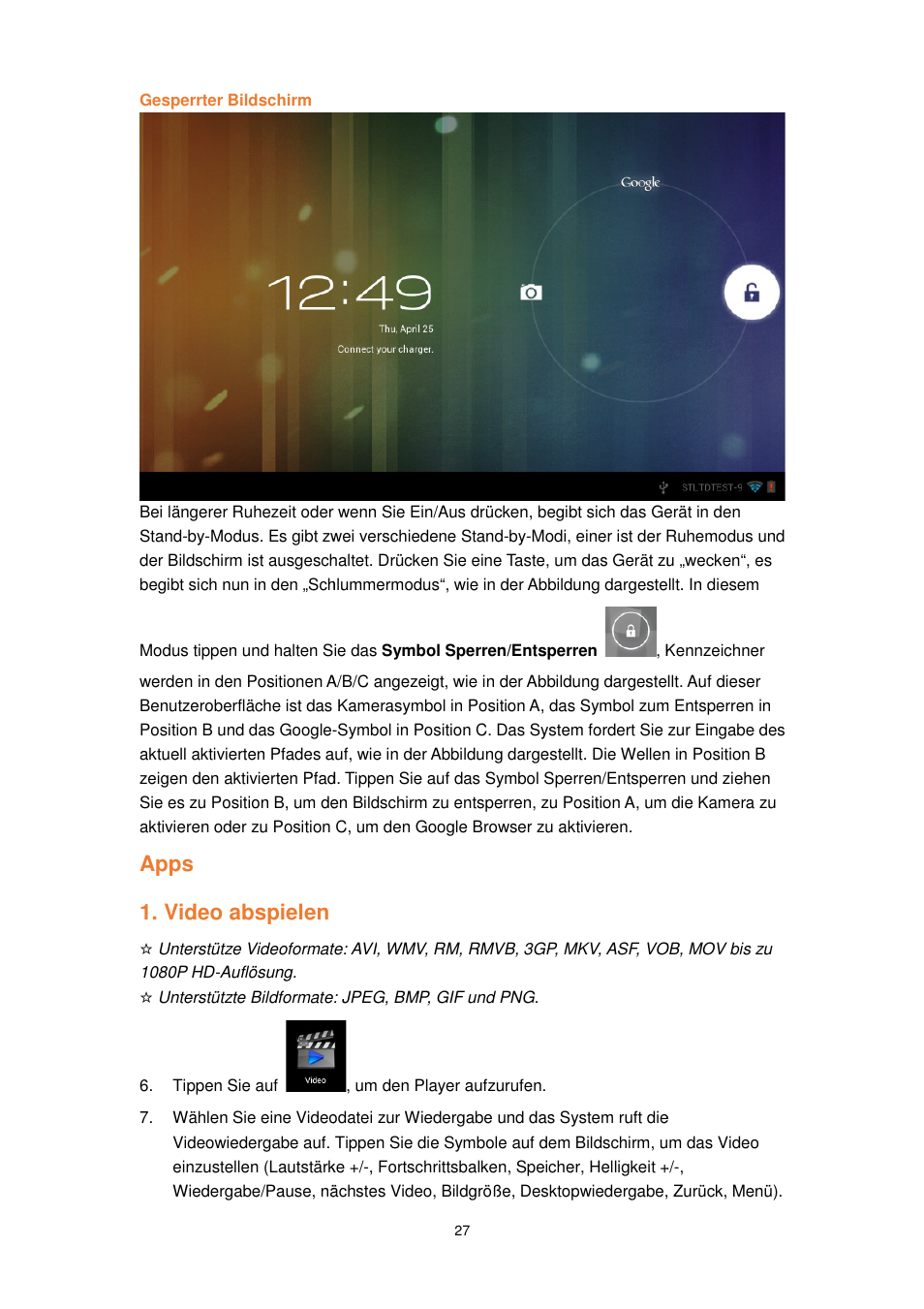 Apps 1. video abspielen | Lenco TAB-1022 User Manual | Page 27 / 111