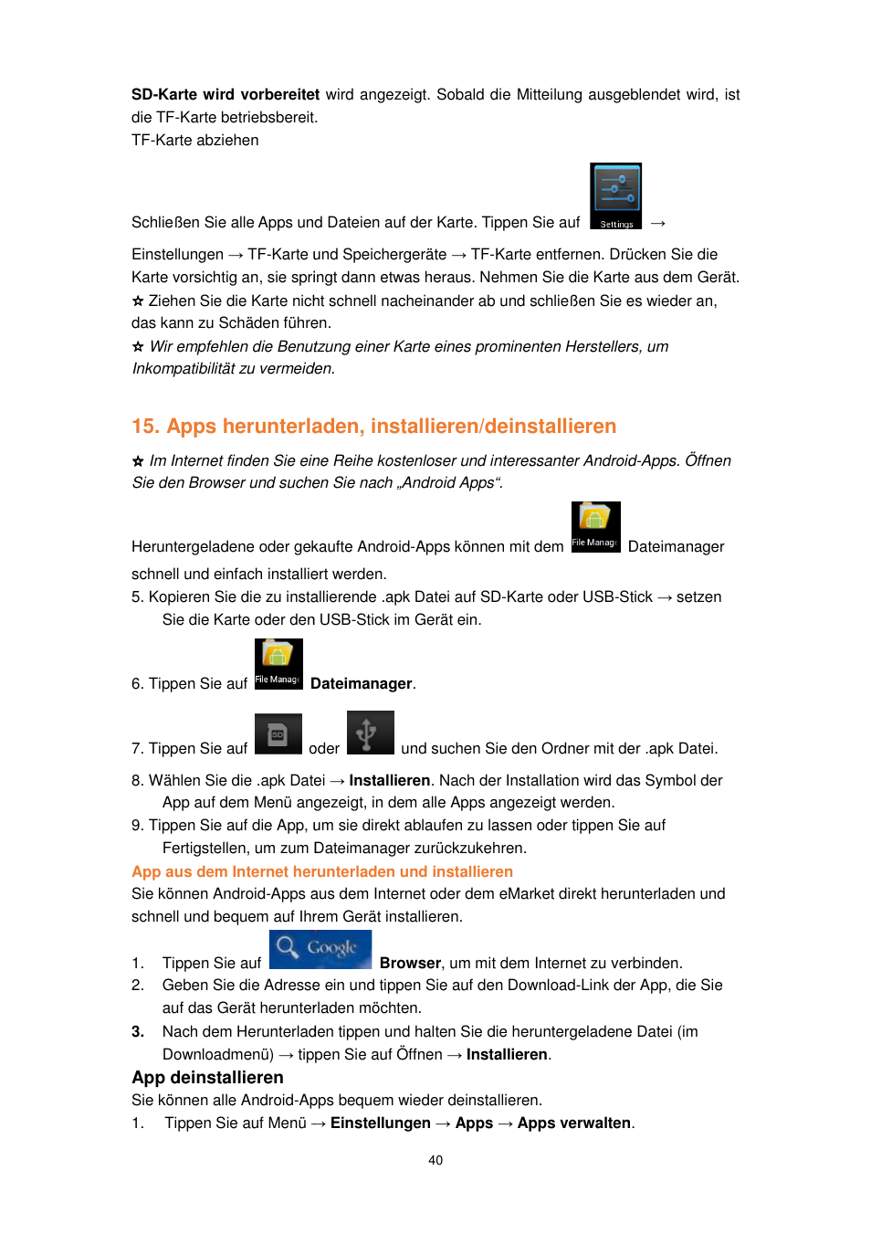 Apps herunterladen, installieren/deinstallieren | Lenco TAB-1022 User Manual | Page 40 / 111
