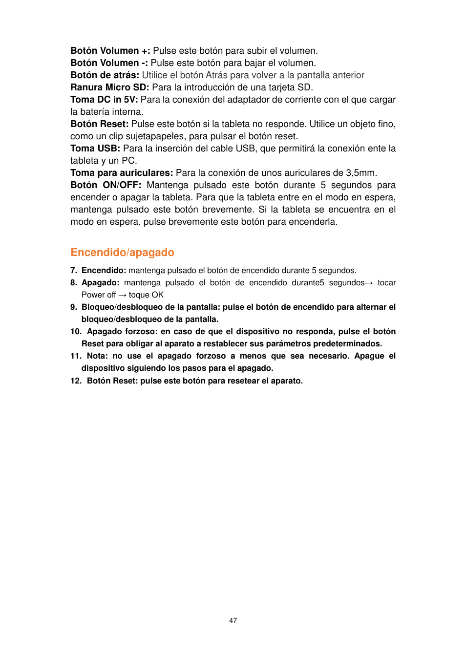 Encendido/apagado | Lenco TAB-1022 User Manual | Page 47 / 111