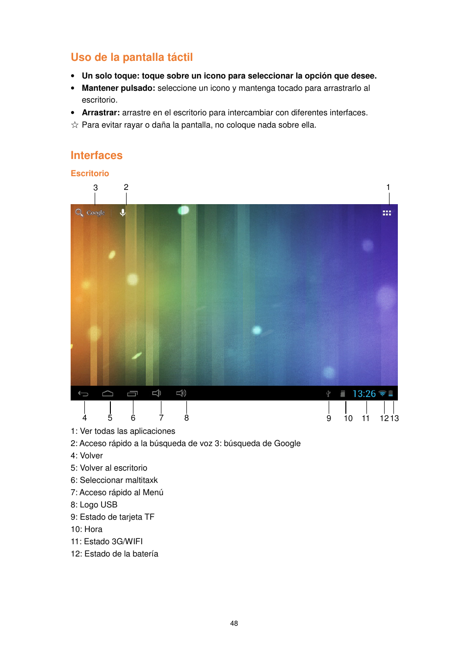 Uso de la pantalla táctil, Interfaces | Lenco TAB-1022 User Manual | Page 48 / 111