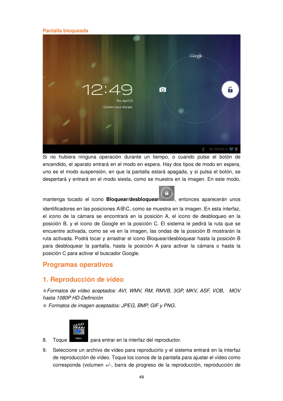 Programas operativos 1. reproducción de vídeo, Programas operativos reproducción de vídeo | Lenco TAB-1022 User Manual | Page 49 / 111