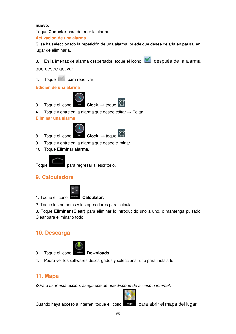 Calculadora, Descarga, Mapa | Lenco TAB-1022 User Manual | Page 55 / 111