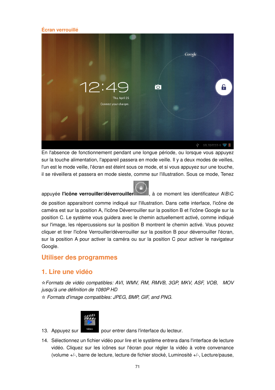 Utiliser des programmes 1. lire une vidéo, Utiliser des programmes | Lenco TAB-1022 User Manual | Page 71 / 111
