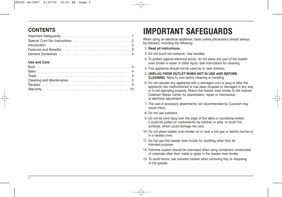 Cuisinart RTO-20C User Manual | Page 2 / 21