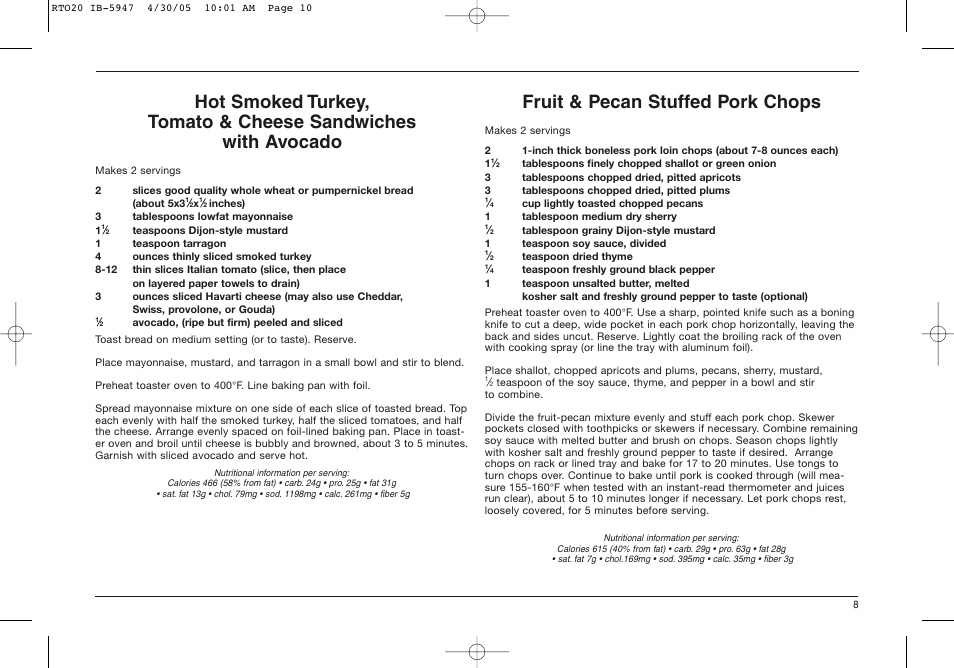 Fruit & pecan stuffed pork chops | Cuisinart RTO-20C User Manual | Page 9 / 21