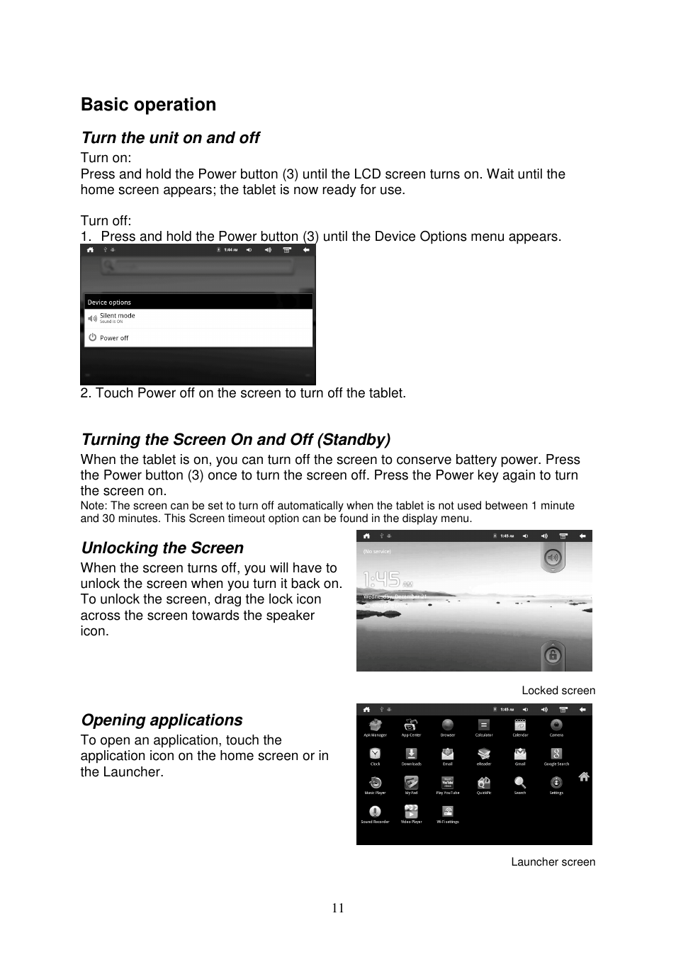 Basic operation | Lenco TAB-702 User Manual | Page 11 / 15