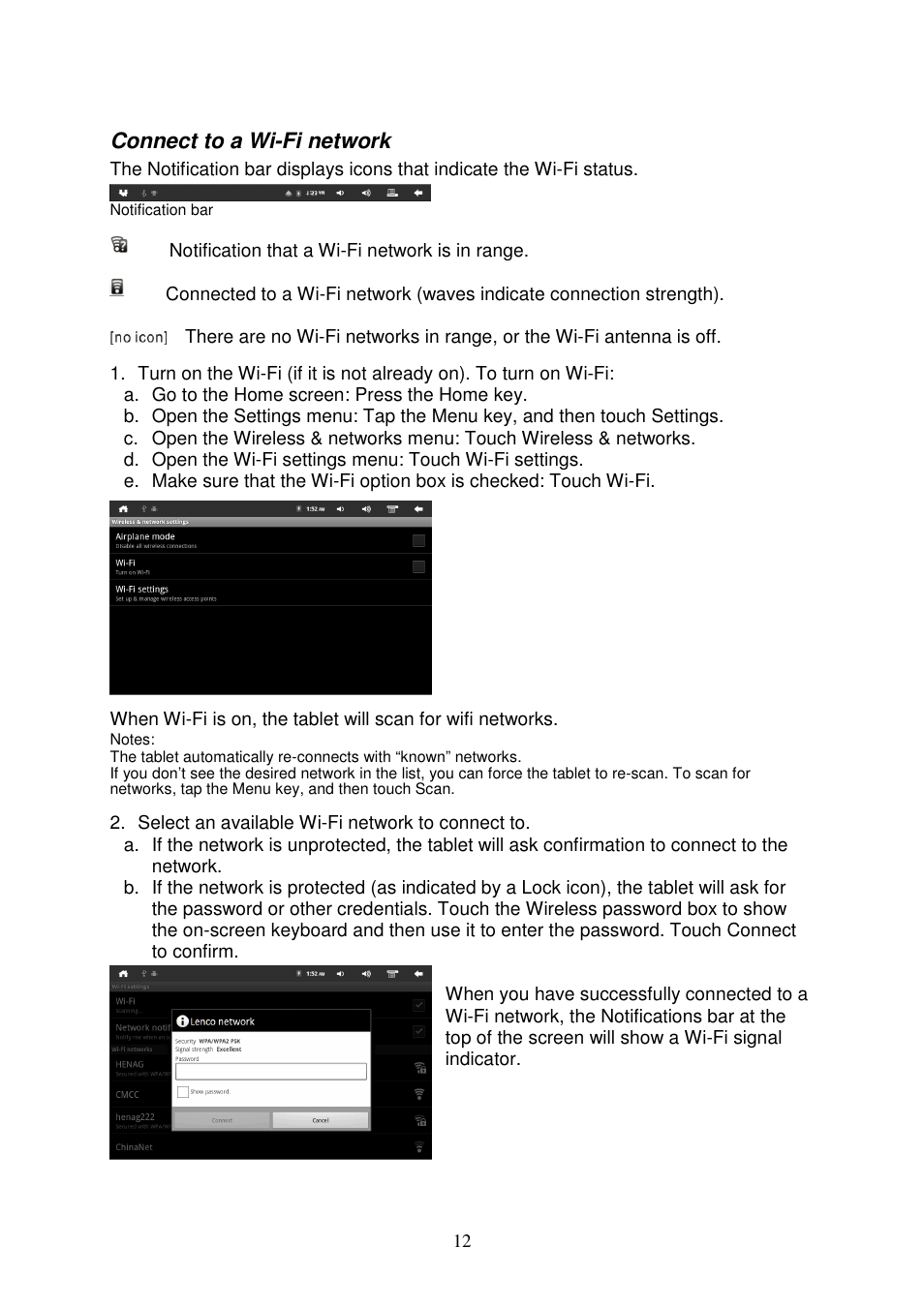 Connect to a wi-fi network | Lenco TAB-702 User Manual | Page 12 / 15