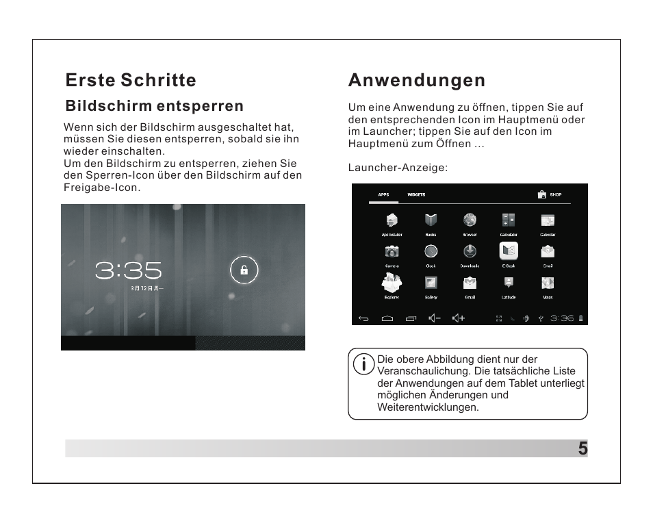 Erste schritte 5, Anwendungen | Lenco TAB-711 User Manual | Page 17 / 55