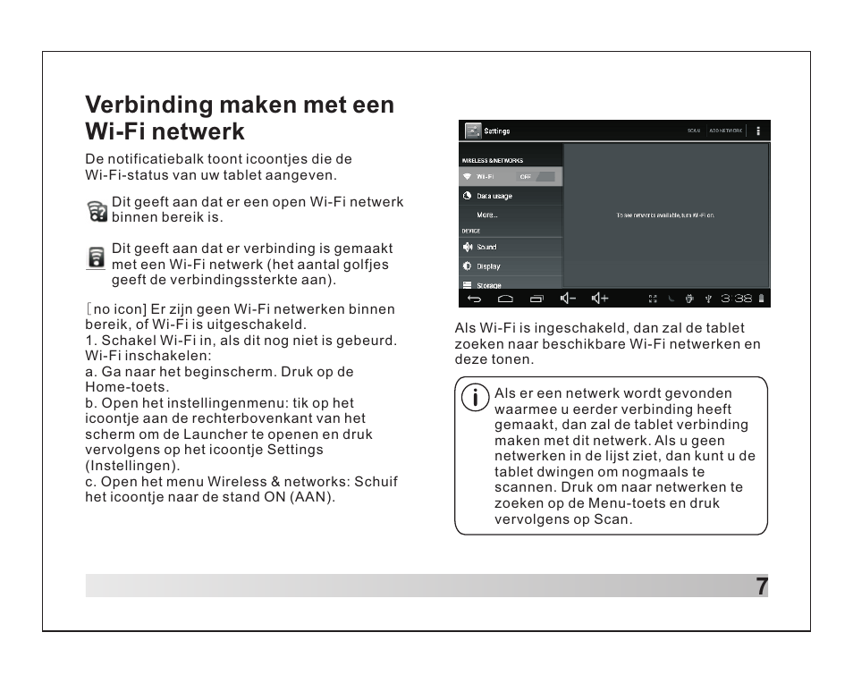 7verbinding maken met een wi-fi netwerk | Lenco TAB-711 User Manual | Page 30 / 55