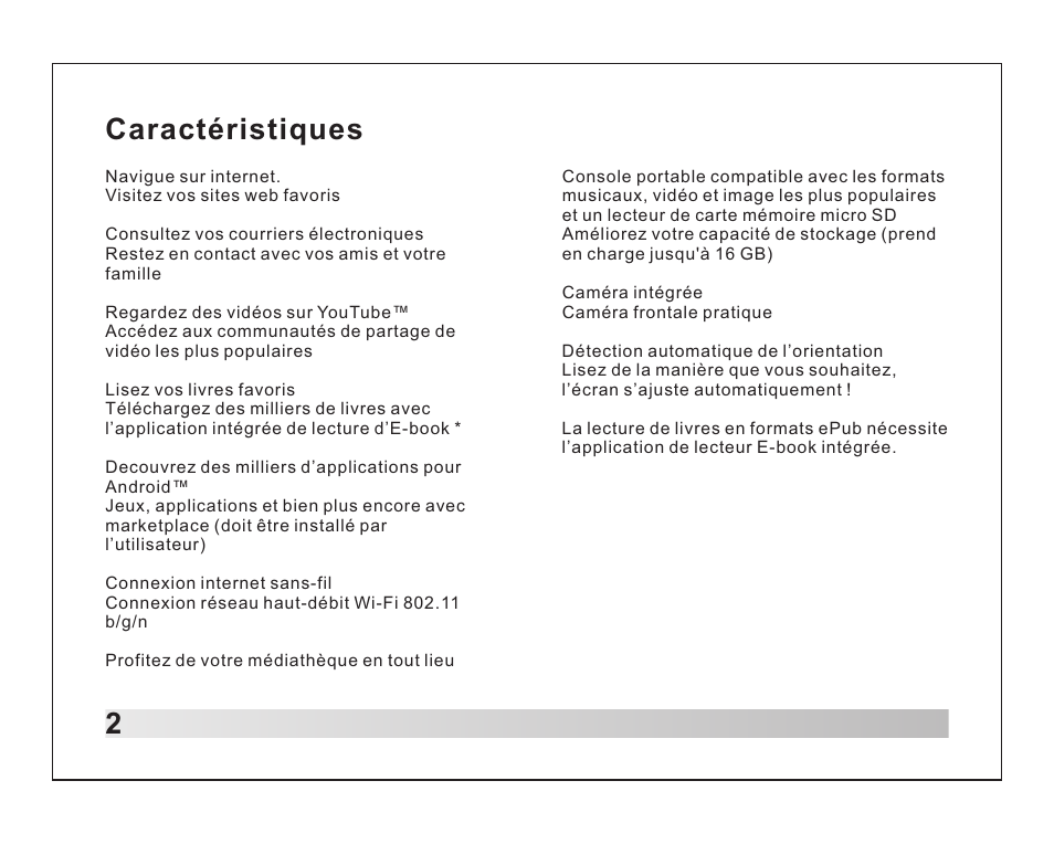 Caractéristiques 2 | Lenco TAB-711 User Manual | Page 36 / 55