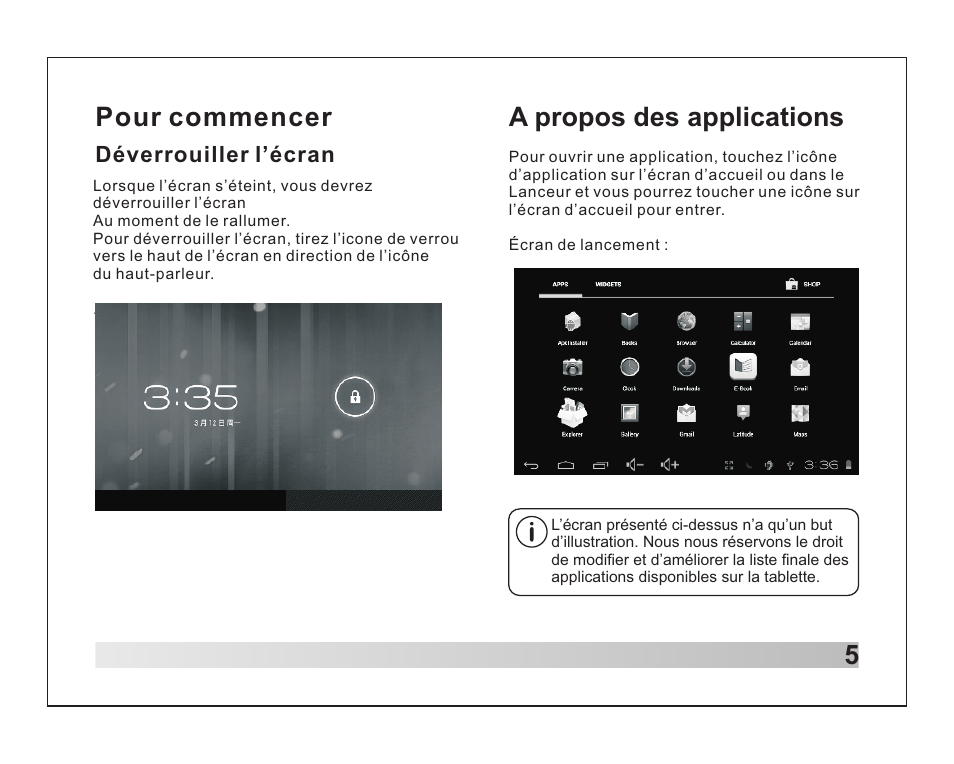 Pour commencer 5, A propos des applications | Lenco TAB-711 User Manual | Page 39 / 55