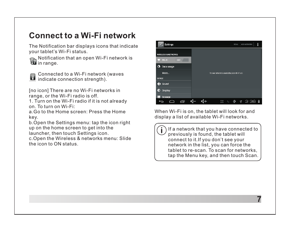 7connect to a wi-fi network | Lenco TAB-711 User Manual | Page 8 / 55