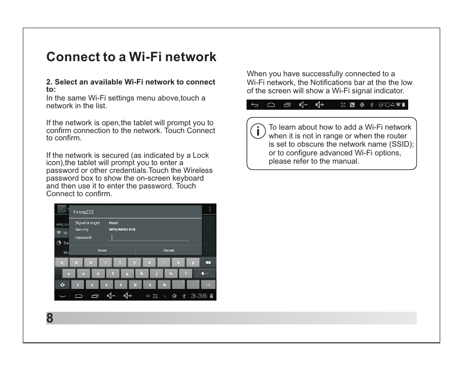 8connect to a wi-fi network | Lenco TAB-711 User Manual | Page 9 / 55