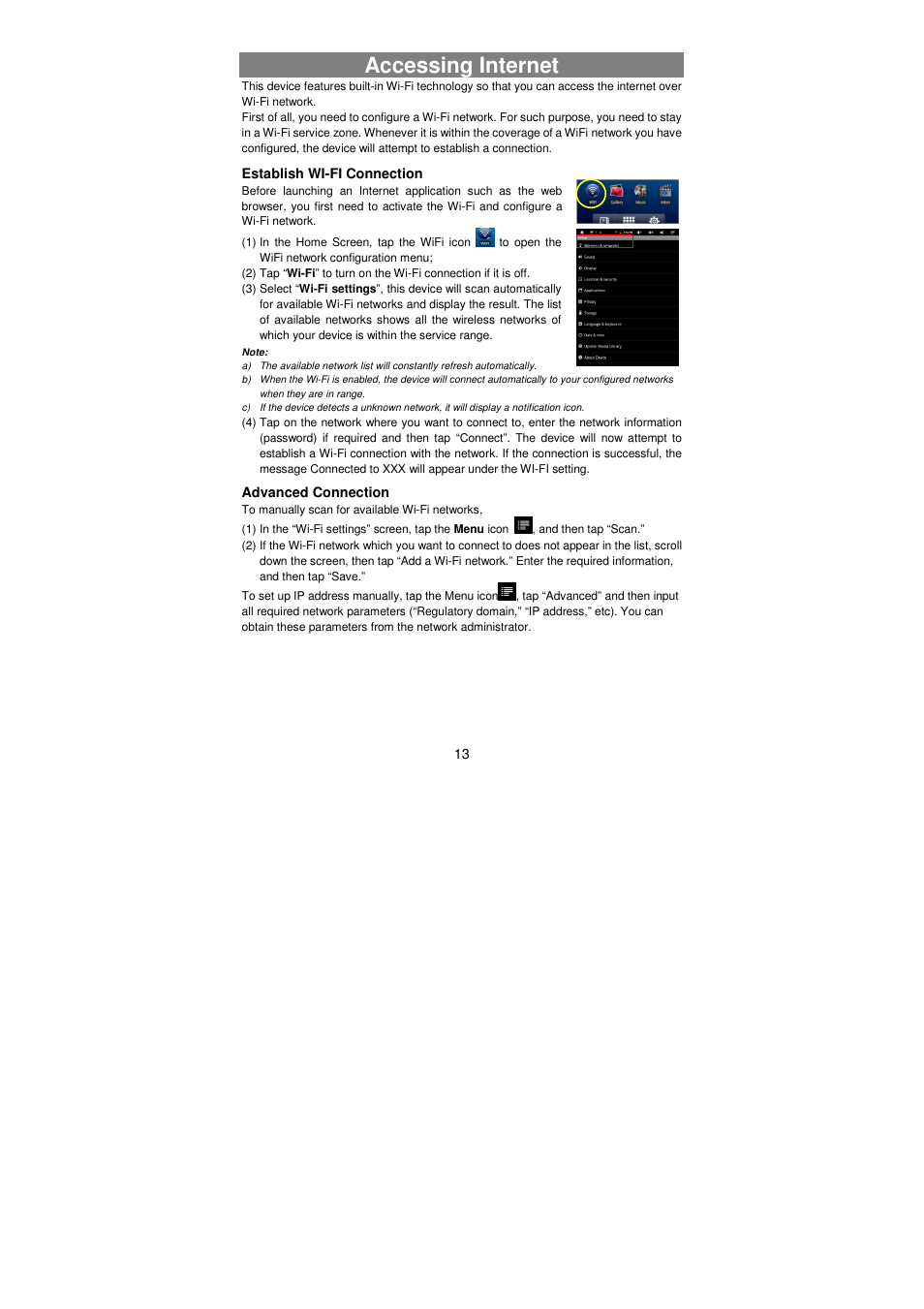 Accessing internet | Lenco TAB-811 User Manual | Page 13 / 37