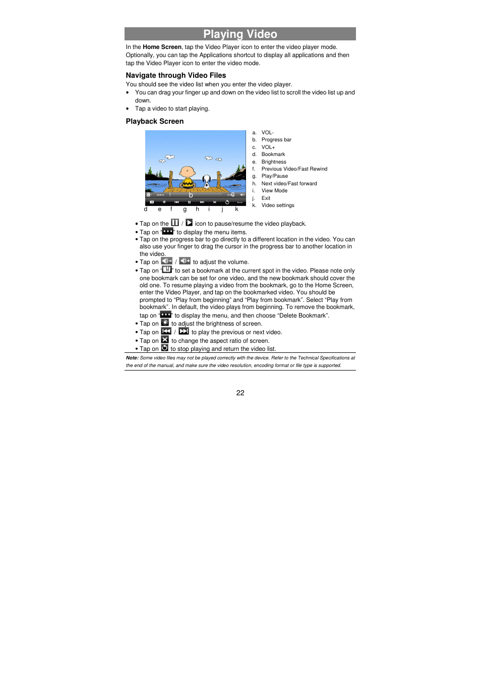 Playing video | Lenco TAB-811 User Manual | Page 22 / 37