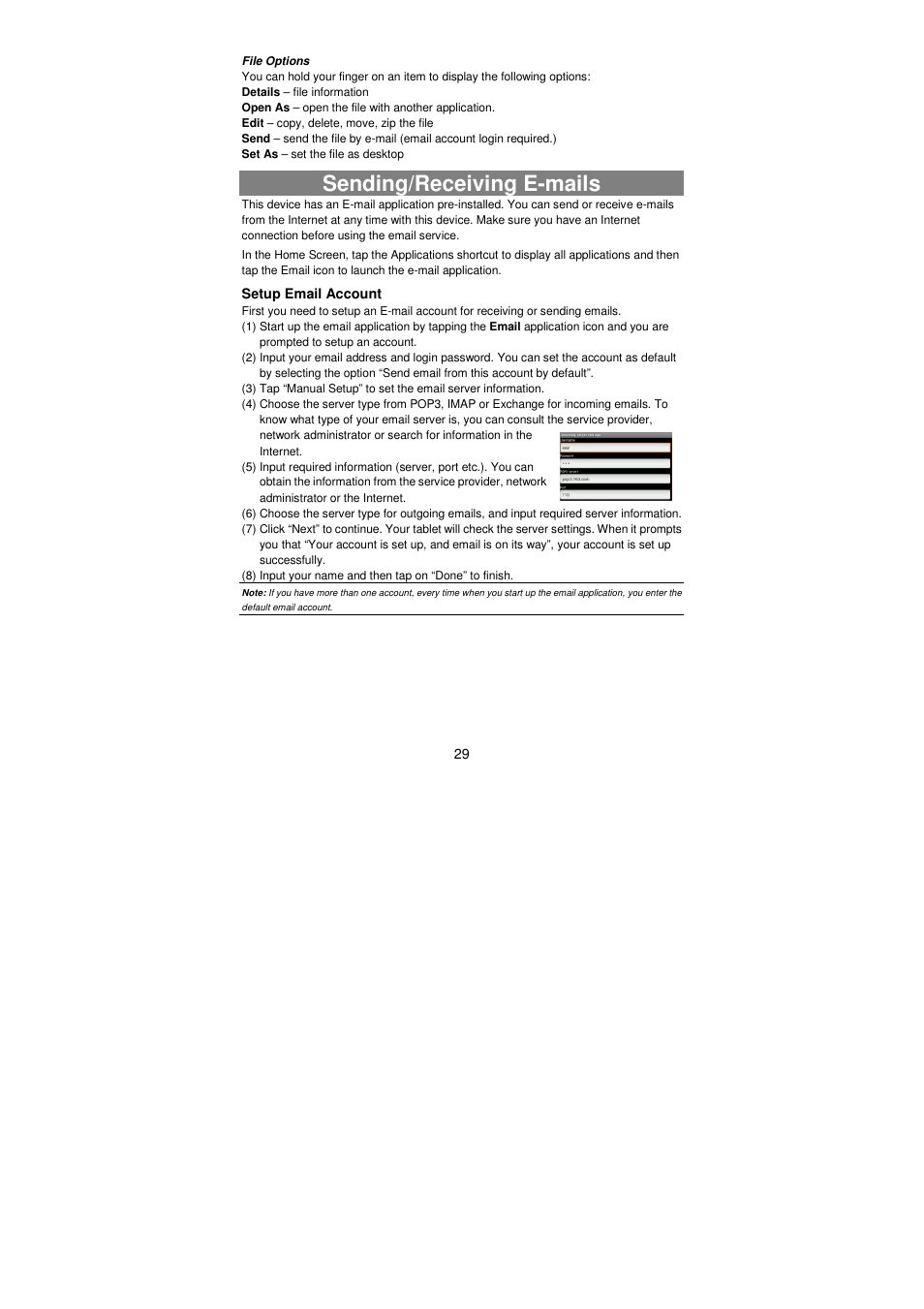Sending/receiving e-mails | Lenco TAB-811 User Manual | Page 29 / 37