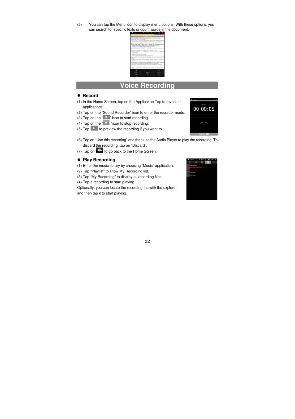 Voice recording | Lenco TAB-811 User Manual | Page 32 / 37