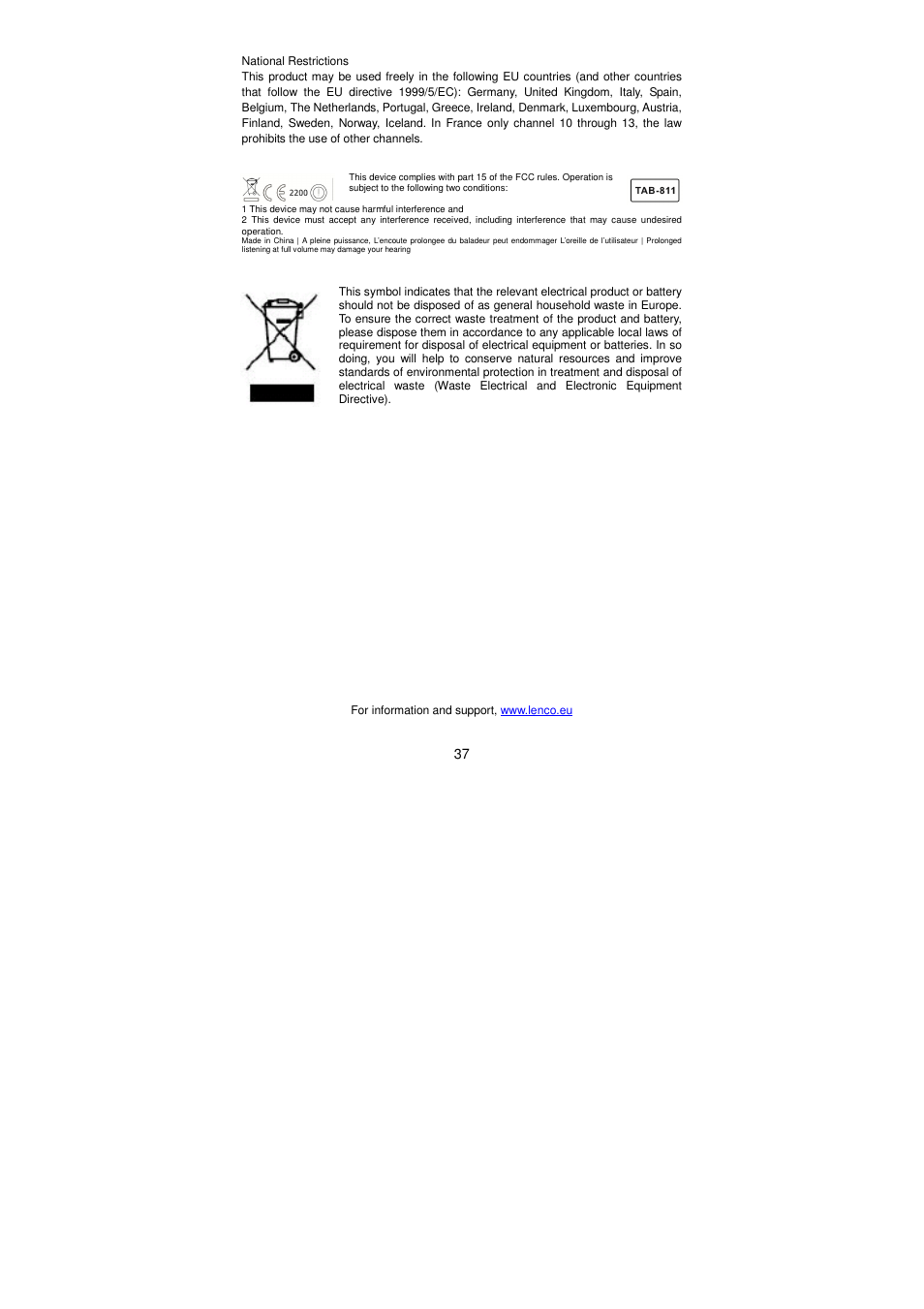 Lenco TAB-811 User Manual | Page 37 / 37