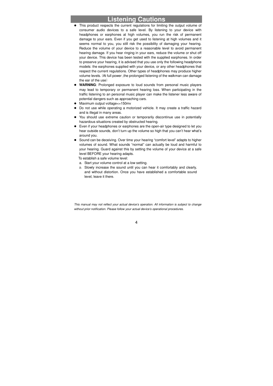 Listening cautions | Lenco TAB-811 User Manual | Page 4 / 37