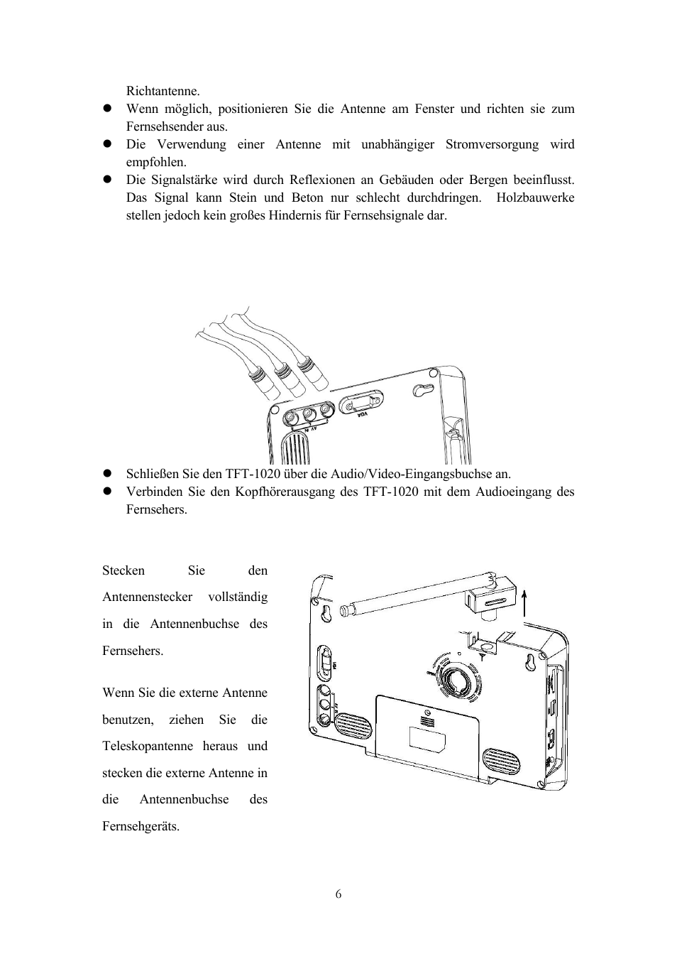 4 anschluss an ein fernsehgerät, Nschluss an ein, Ernsehgerät | Nschluss der, Eleskopantenne und der externen, Ntenne | Lenco TFT-1020 User Manual | Page 135 / 157