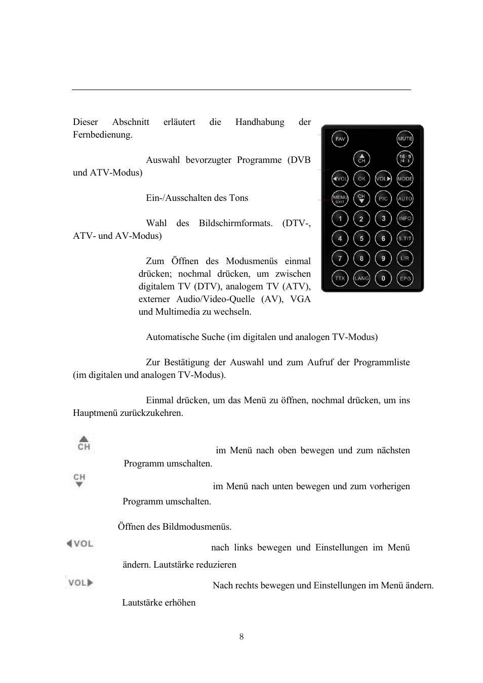 Fernbedienung, 1 beschreibung, Eschreibung | Lenco TFT-1020 User Manual | Page 137 / 157