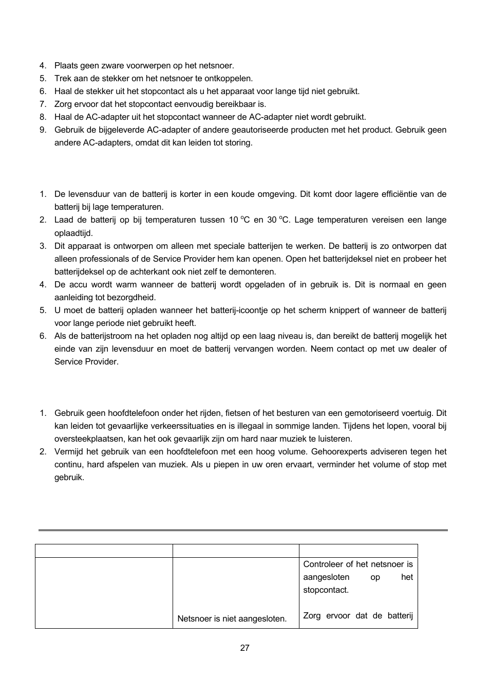5 verzorging batterij, 6 over het gebruik van de hoofdtelefoon, Problemen oplossen | Erzorging batterij, Ver het gebruik van de hoofdtelefoon | Lenco TFT-1021 User Manual | Page 100 / 171