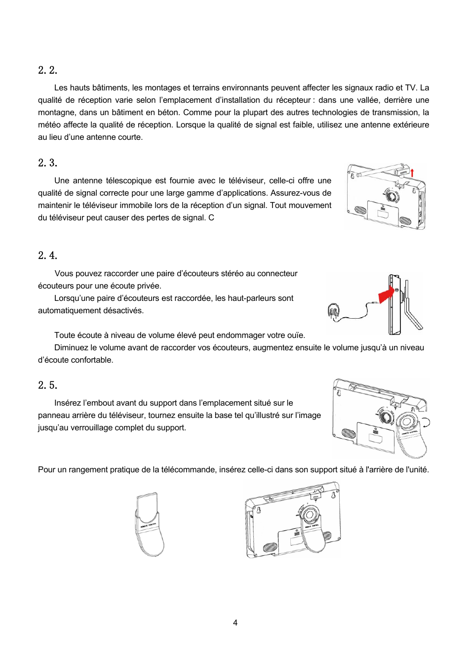 A propos de la transmission, Antenne, Connecter une paire d’écouteurs | Installation du support, Propos de la transmission, Ntenne, Onnecter une paire d, Ecouteurs, Nstallation du support | Lenco TFT-1021 User Manual | Page 111 / 171