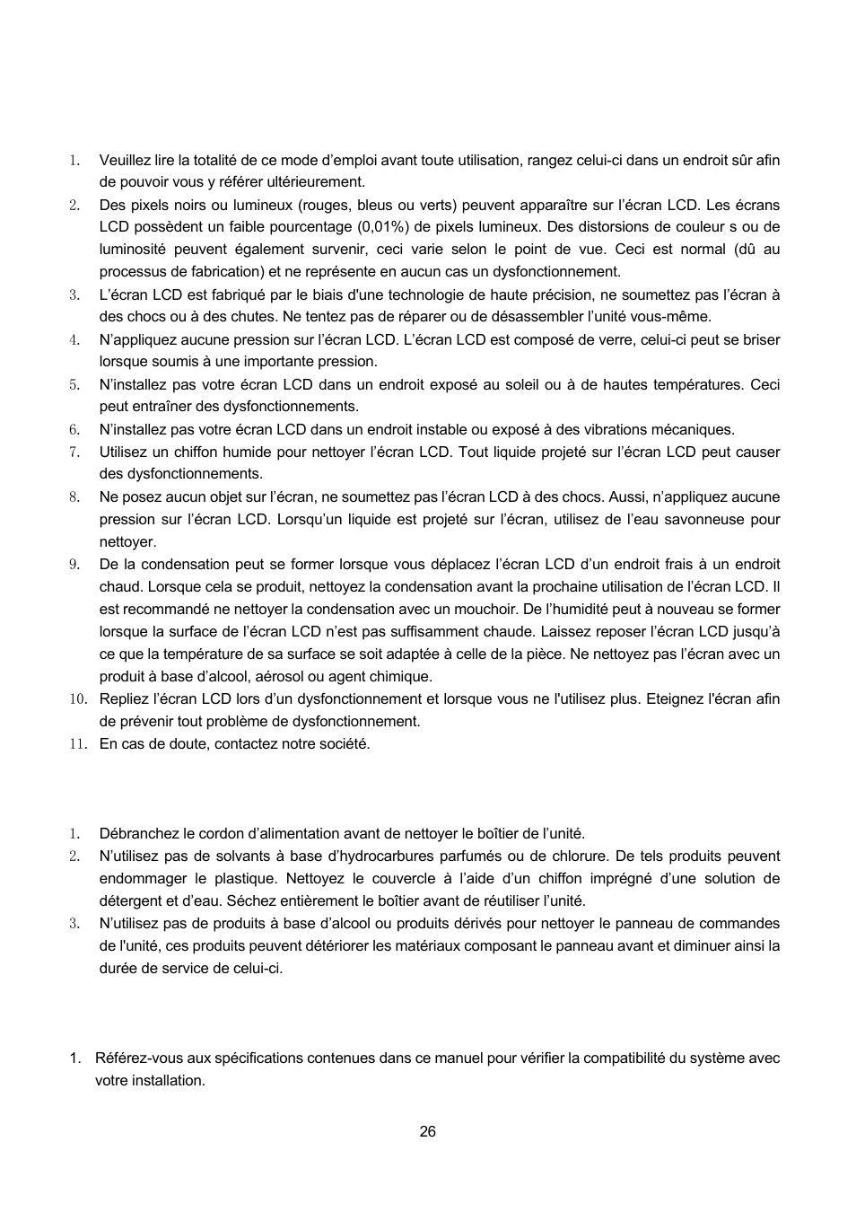 2 remarques liées à l’écran, 3 conseils liés au nettoyage, 4 la source d’alimentation | Emarques liees a l, Ecran, Onseils lies au nettoyage, A source d, Alimentation | Lenco TFT-1021 User Manual | Page 133 / 171