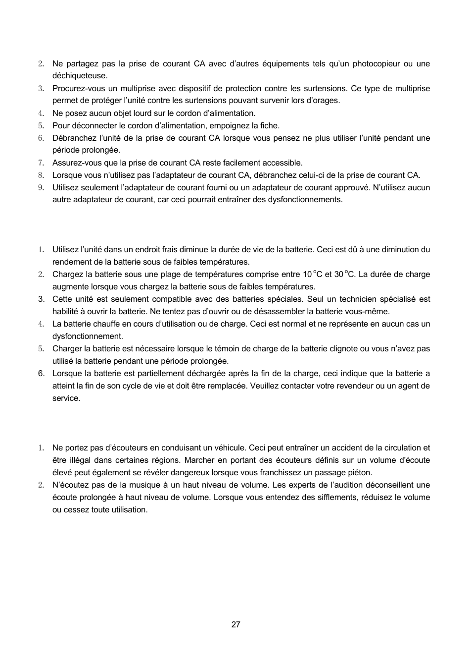 5 soin de la batterie, 6 a propos de l’utilisation d’écouteurs, Oin de la batterie | Propos de l, Utilisation d, Ecouteurs | Lenco TFT-1021 User Manual | Page 134 / 171