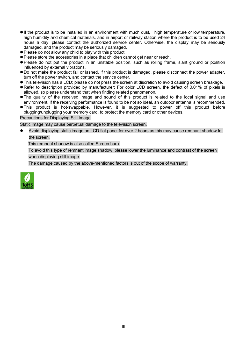 The product accord with the rohs requirement | Lenco TFT-1021 User Manual | Page 3 / 171