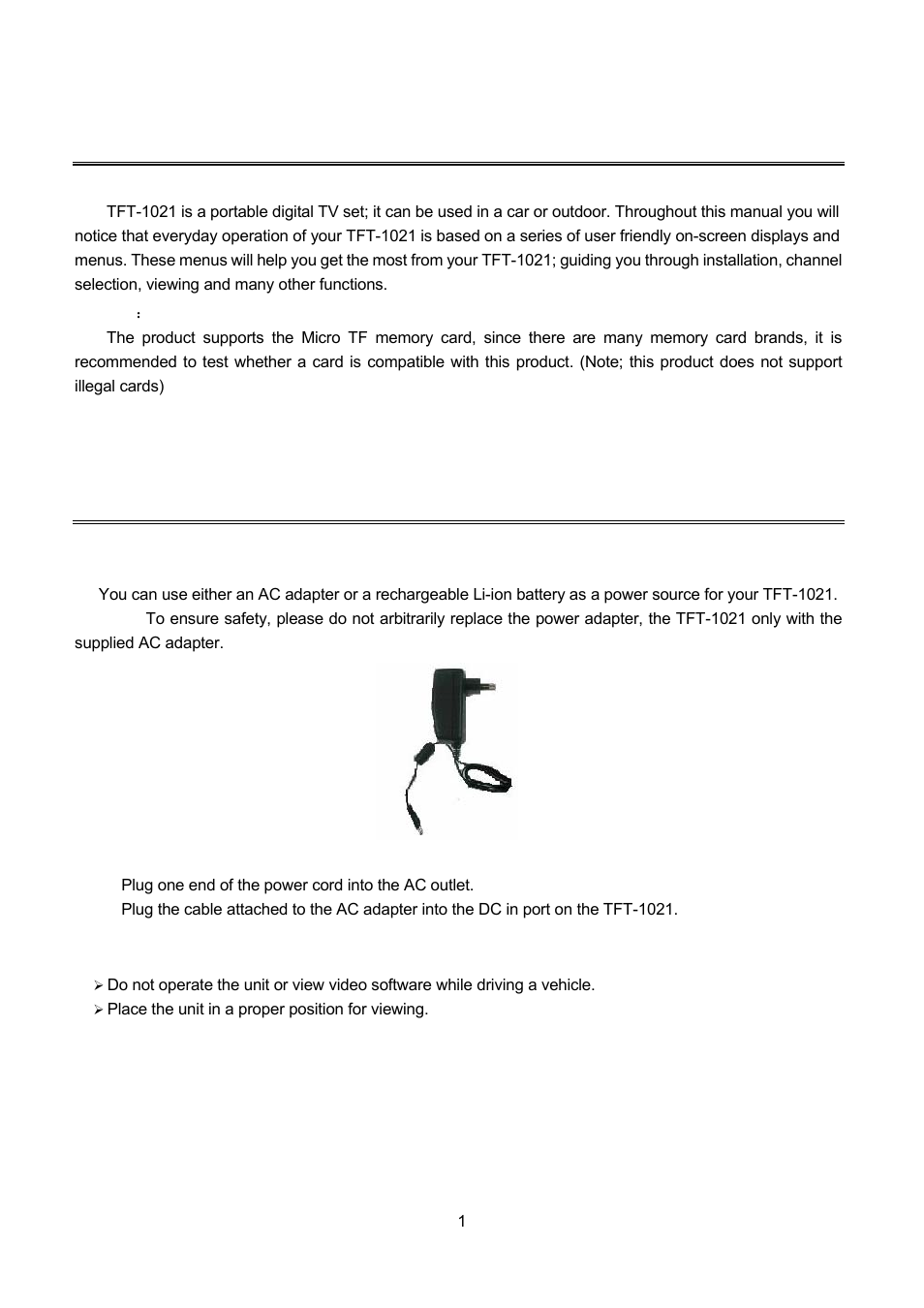 General information about the tft-1021, Quick guide, Lug in your | Tft-1021, Plug in your tft-1021 | Lenco TFT-1021 User Manual | Page 5 / 171