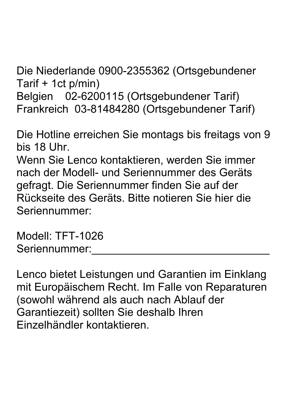 Lenco TFT-1026 User Manual | Page 20 / 37