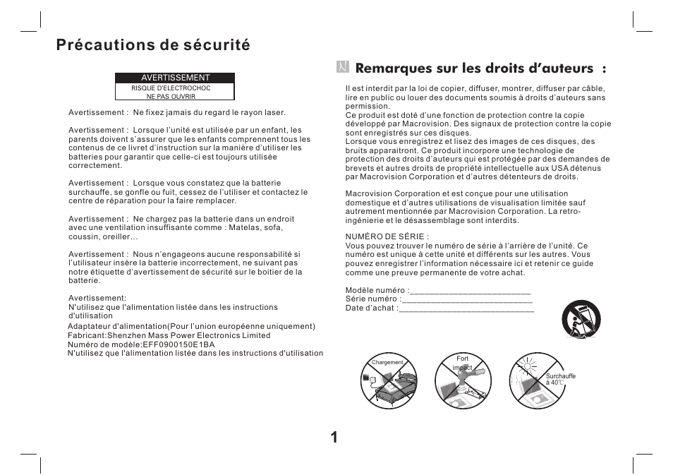 Précautions de sécurité, Remarques sur les droits d’auteurs | Lenco TFT-1026 User Manual | Page 32 / 60