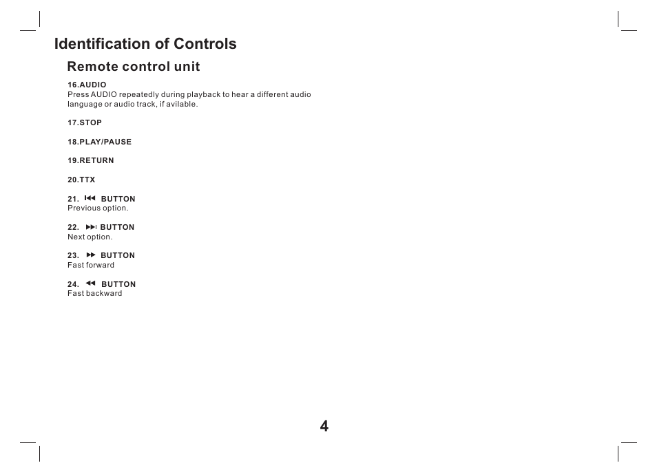 Identification of controls, Remote control unit | Lenco TFT-1026 User Manual | Page 5 / 60