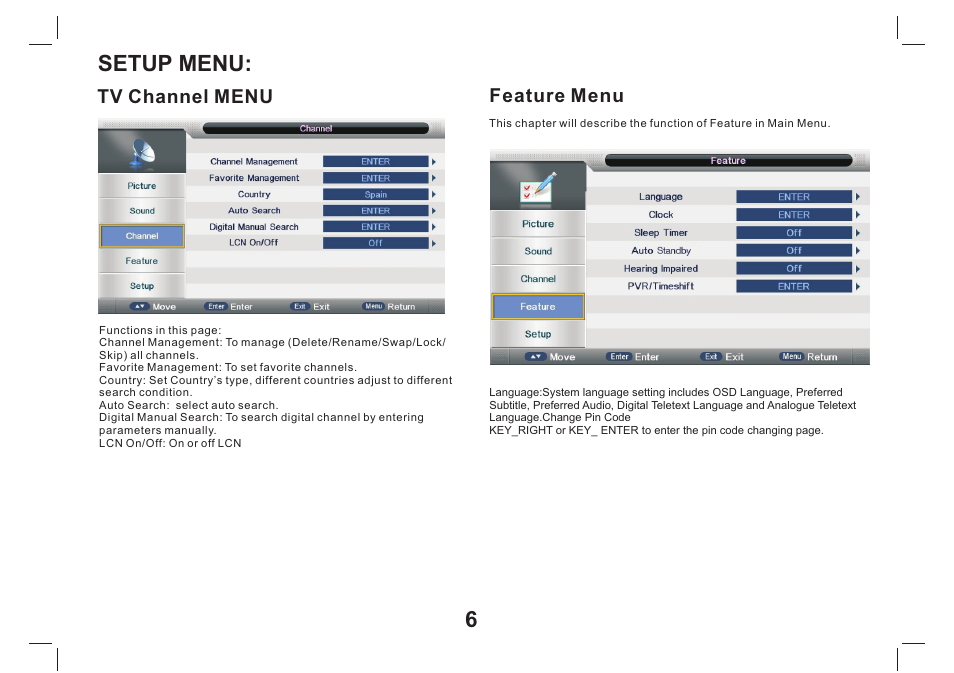 Setup menu | Lenco TFT-1026 User Manual | Page 7 / 60