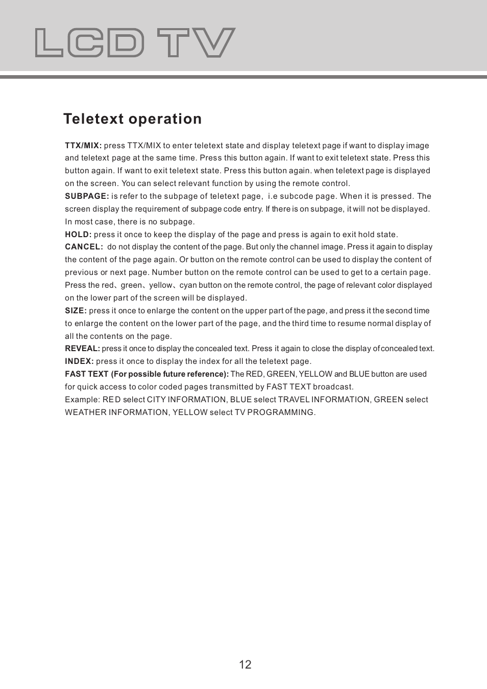 Trouble shooting, Teletext operation | Lenco TFT-1527 User Manual | Page 13 / 16