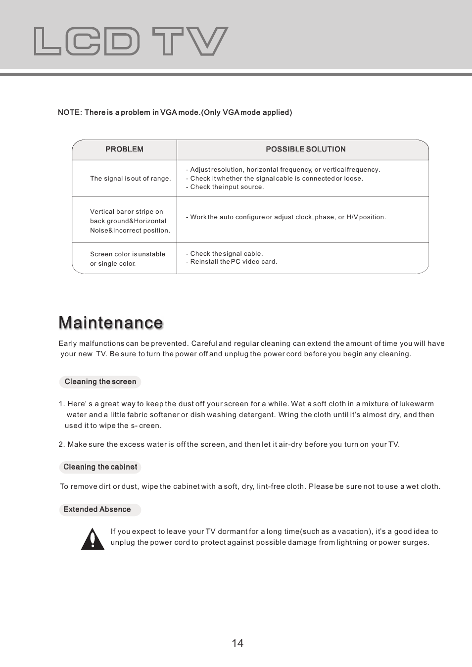 Maintenance, Specifications | Lenco TFT-1527 User Manual | Page 15 / 16