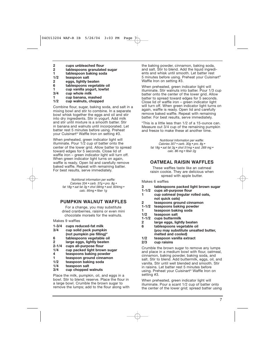 Cuisinart WAF-R User Manual | Page 7 / 12