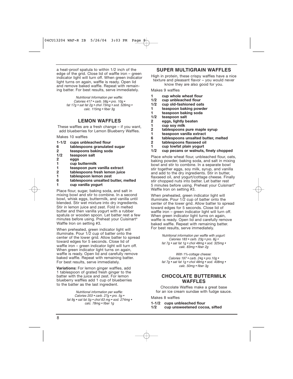 Cuisinart WAF-R User Manual | Page 8 / 12