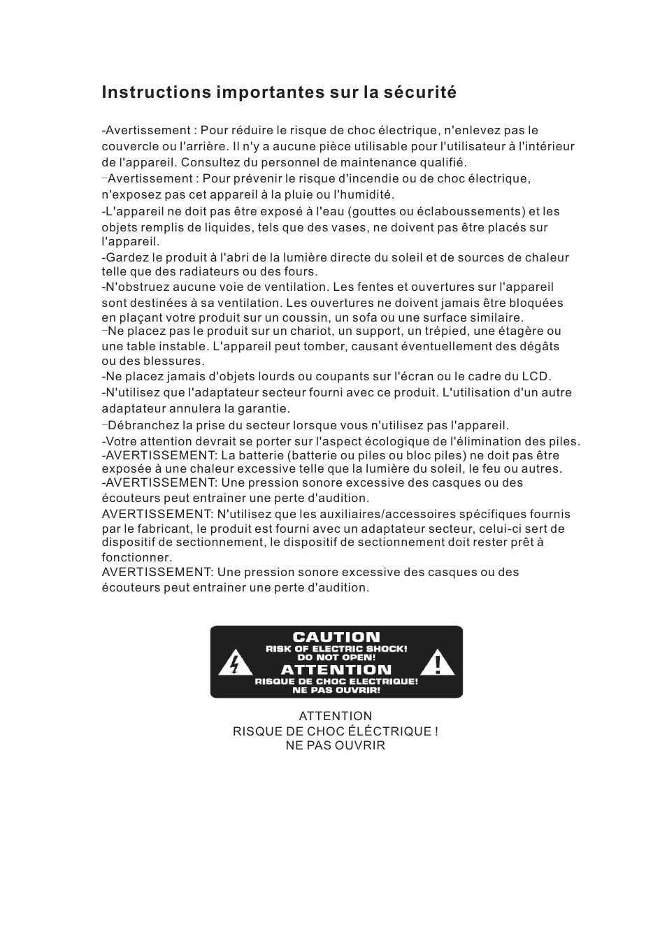 Instructions importantes sur la sécurité | Lenco TFT-351 User Manual | Page 106 / 174