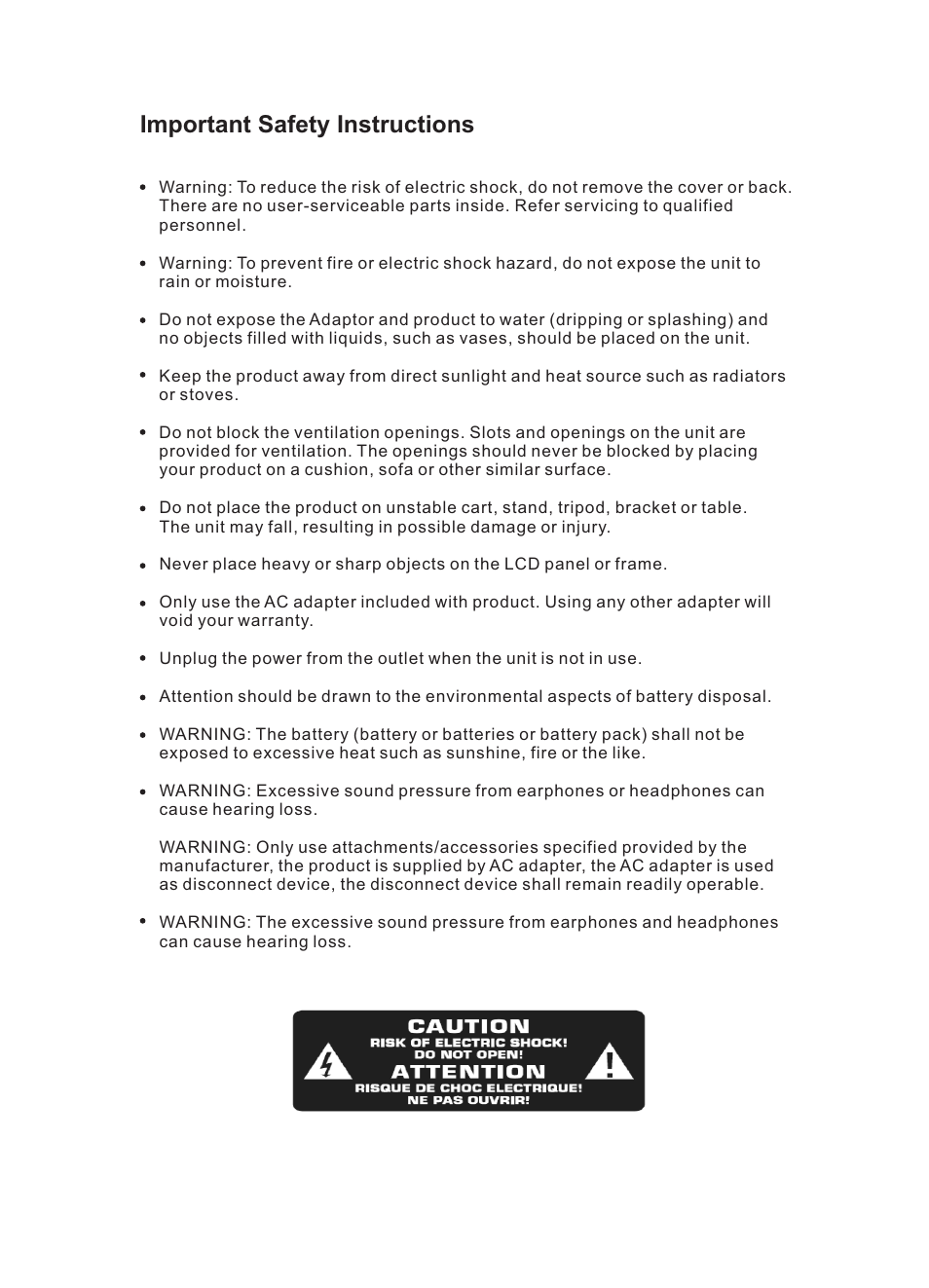 Important safety instructions | Lenco TFT-351 User Manual | Page 2 / 174