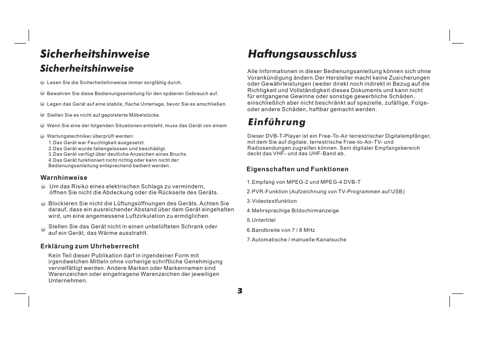 Sicherheitshinweise, Haftungsausschluss, Sicherheitshinweise einführung | Lenco TFT-726 User Manual | Page 19 / 75