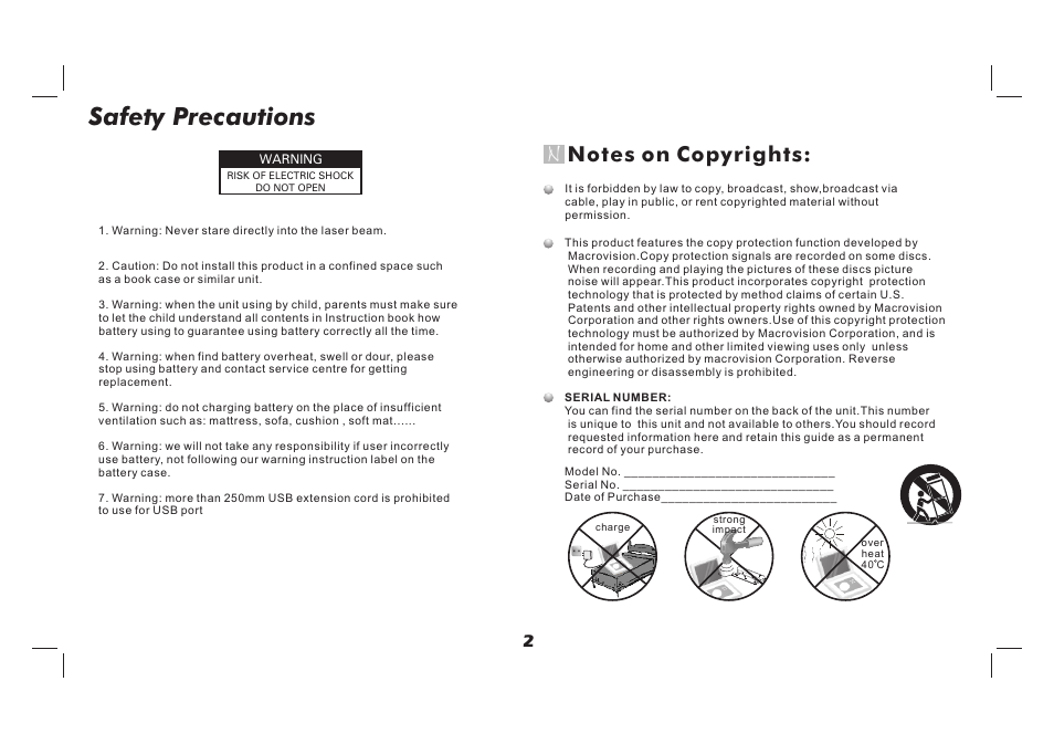 Safety precautions | Lenco TFT-726 User Manual | Page 3 / 75