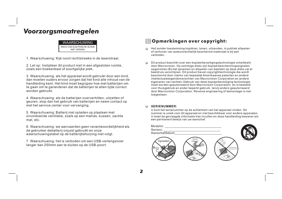 Voorzorgsmaatregelen, Opmerkingen over copyright | Lenco TFT-726 User Manual | Page 33 / 75
