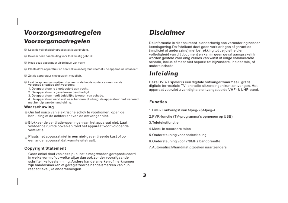Voorzorgsmaatregelen, Disclaimer, Voorzorgsmaatregelen inleiding | Lenco TFT-726 User Manual | Page 34 / 75