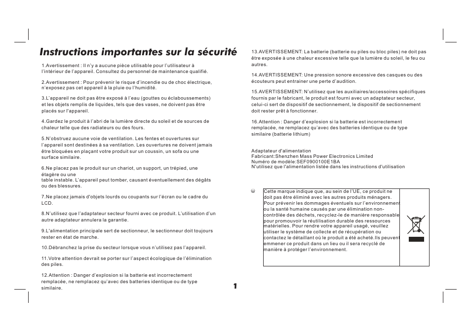 Instructions importantes sur la sécurité | Lenco TFT-726 User Manual | Page 47 / 75