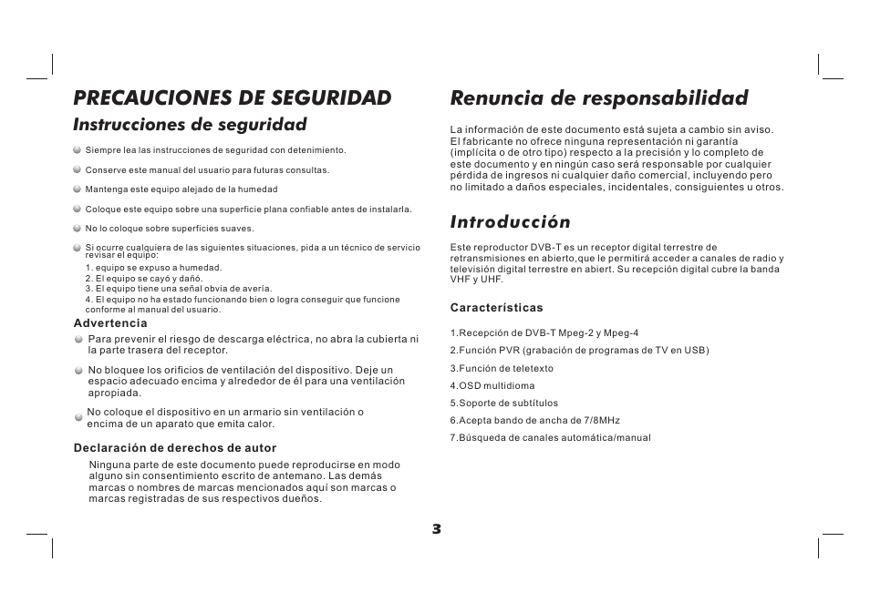 Precauciones de seguridad, Renuncia de responsabilidad, Instrucciones de seguridad introducción | Lenco TFT-726 User Manual | Page 64 / 75